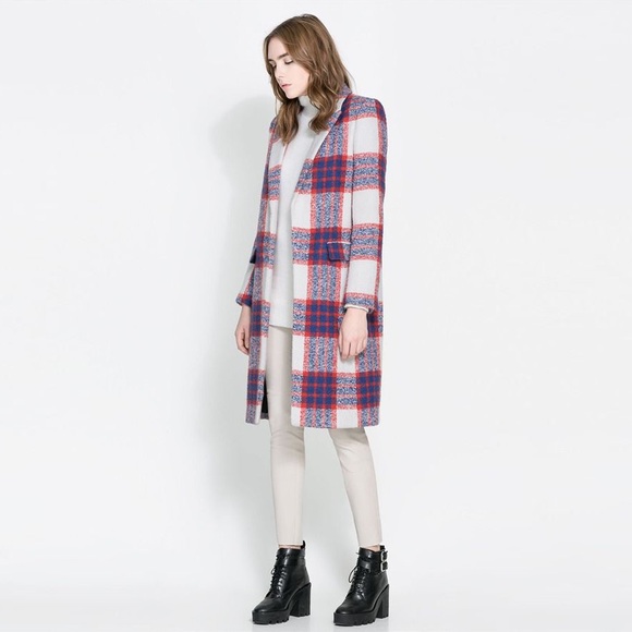 Zara Jackets & Blazers - Blogger Fave! - NWT - Zara - Checked Coat - Red, White and Blue